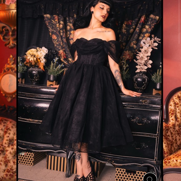 Witchwood Octavia Black Spiderweb NYE Party Dress - Picture 3 of 10